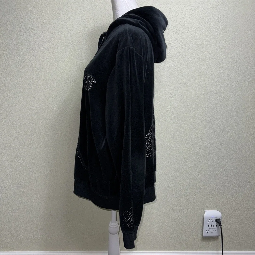 BCBG‎ Max Azria Black Velour Hoodie Rhinestone Bling Y2K McBling Glam 3X